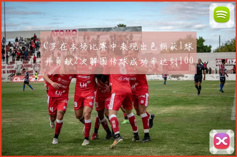 C罗在本场比赛中表现出色斩获1球并贡献2次解围传球成功率达到100